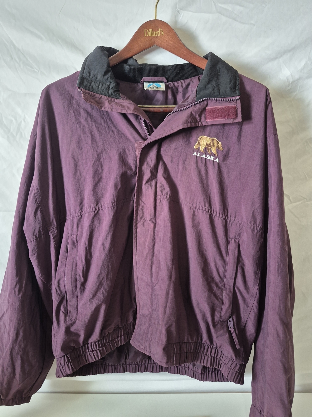 Fahrenheit Plum Windbreaker Jacket with Gold Alaska Bear Embroidery